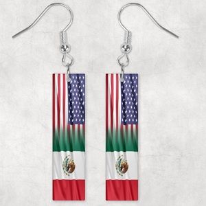 US and Mexico flag rectangular earrings